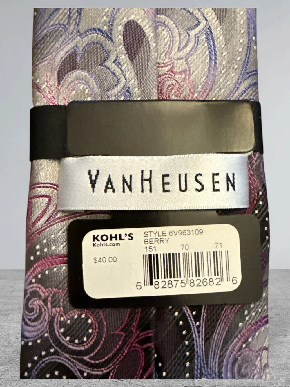 Van Heusen Shaded Paisley Tie Featuring Intricate Purple And Gray Paisley Design